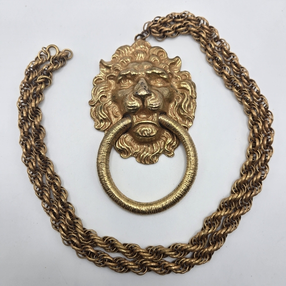 Polcini Lion Head Door Knocker Pendant Necklace Haute Couture Designer Runway - Picture 7 of 7